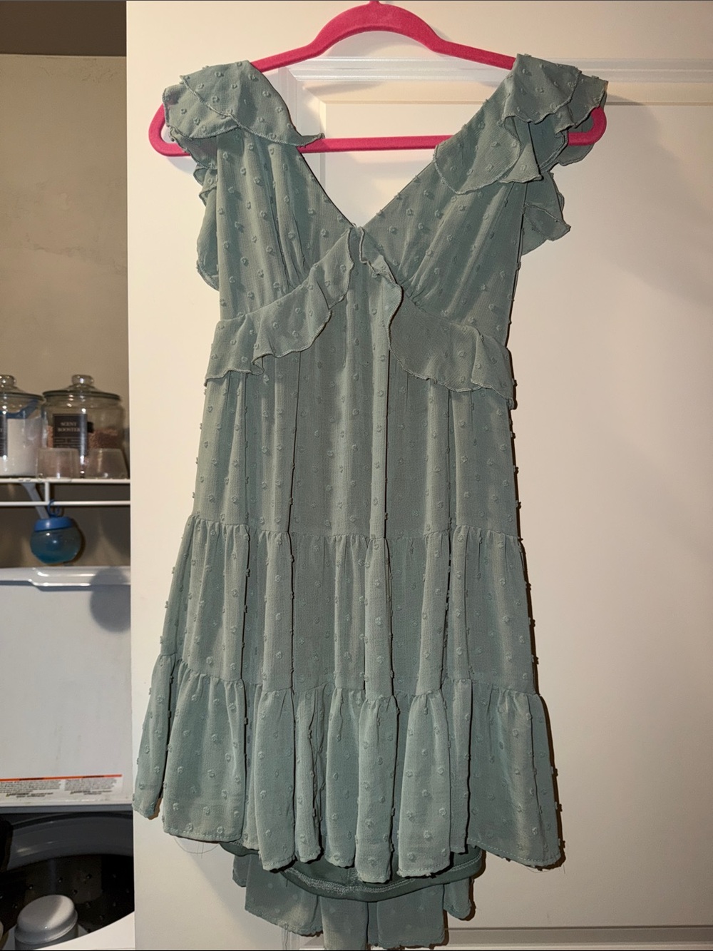 Trixxi Sage Green Ruffle Tiered Mini Dress